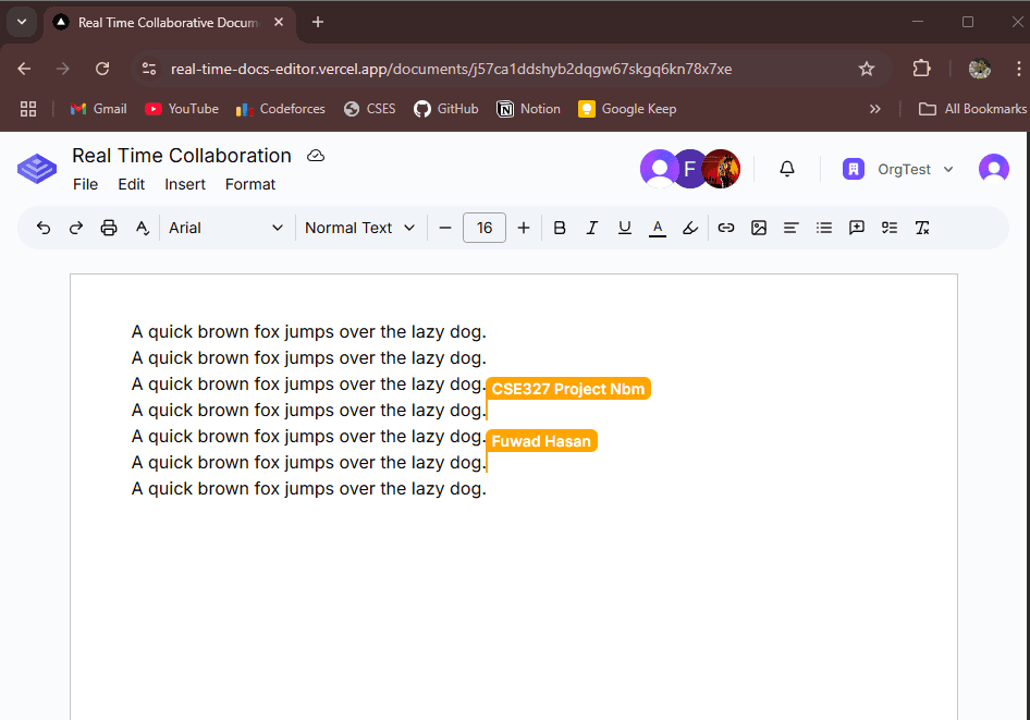 Real Time Docs Editor